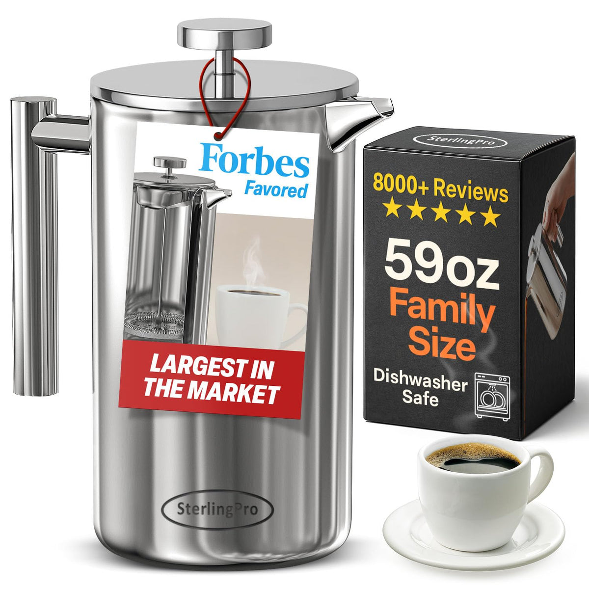 Extra Large Insulated Stainless Steel French Press Coffee Maker 2L F657