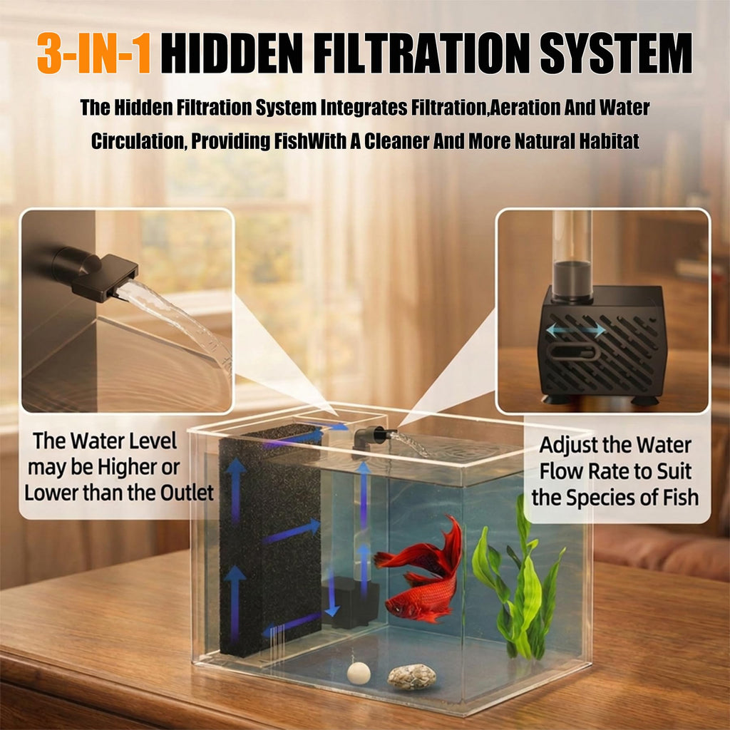 Betta Fish Tank 1 Gal Acrylic Nano Aquarium Kit Black B878598