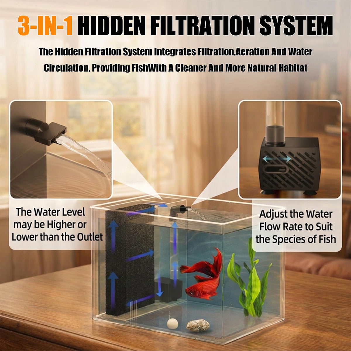 Betta Fish Tank 1 Gal Acrylic Nano Aquarium Kit Black B878598
