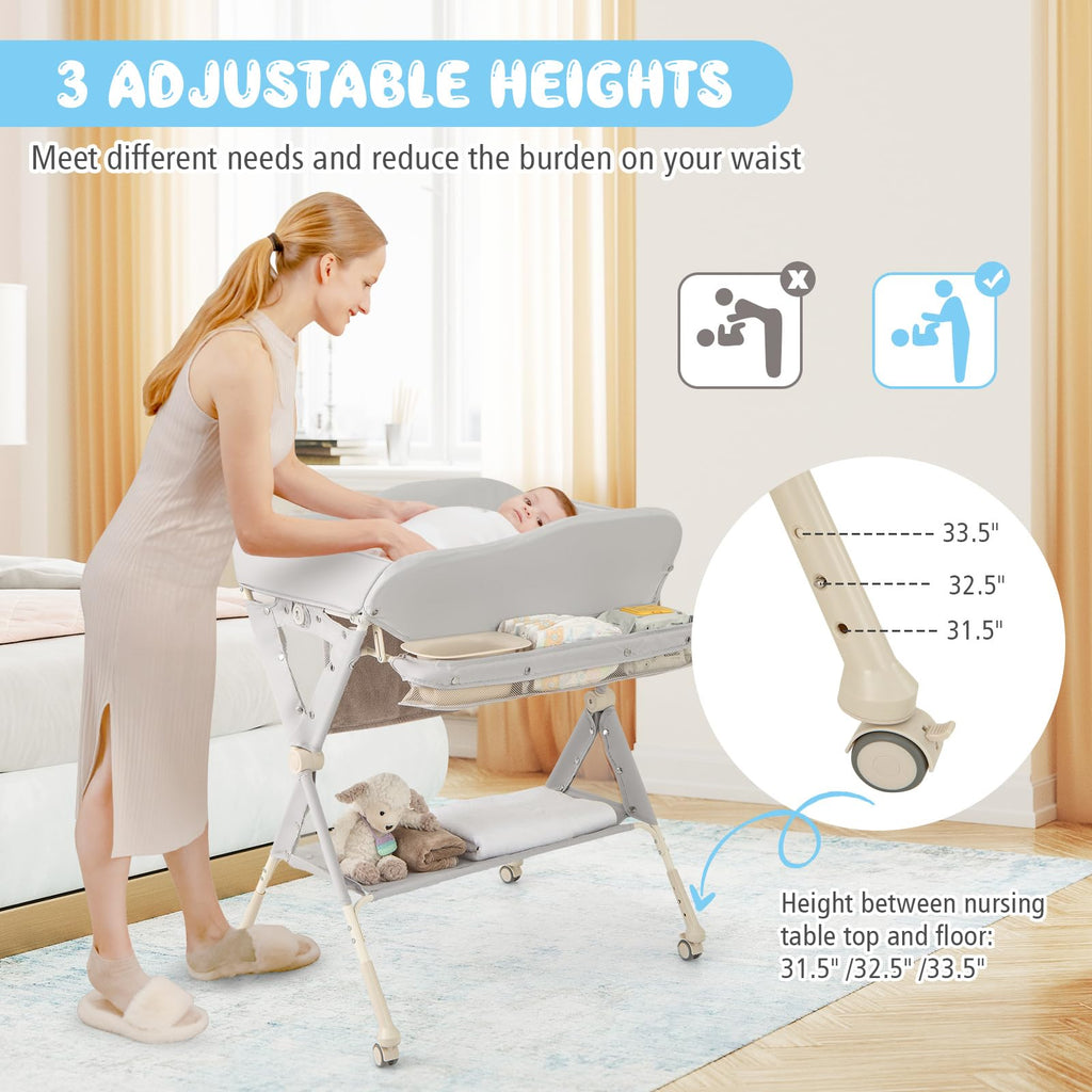 Portable Foldable Baby Changing Table with Wheels Y66875