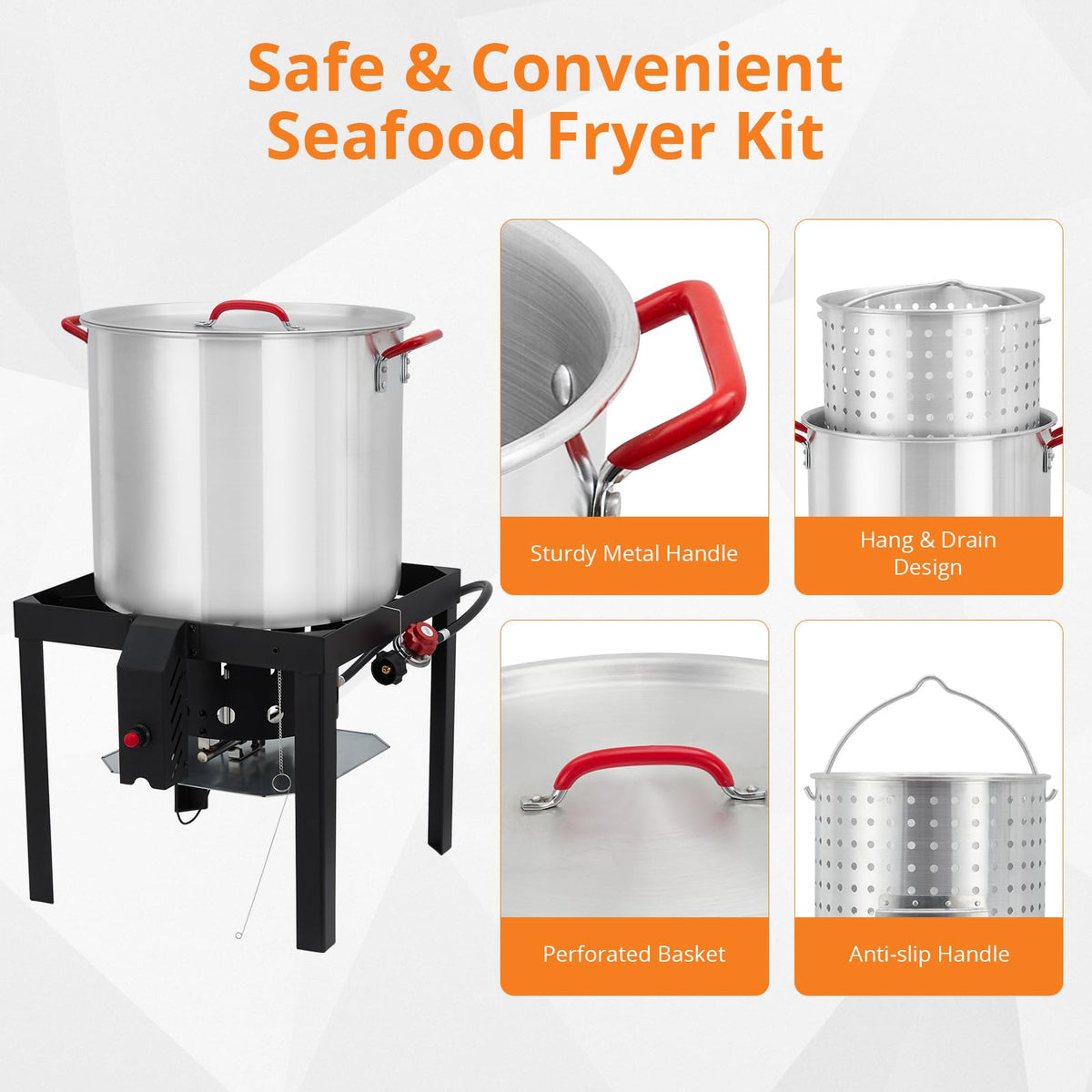 60QT Seafood Boil Pot with Strainer Basket and Propane Burner Stove U454991