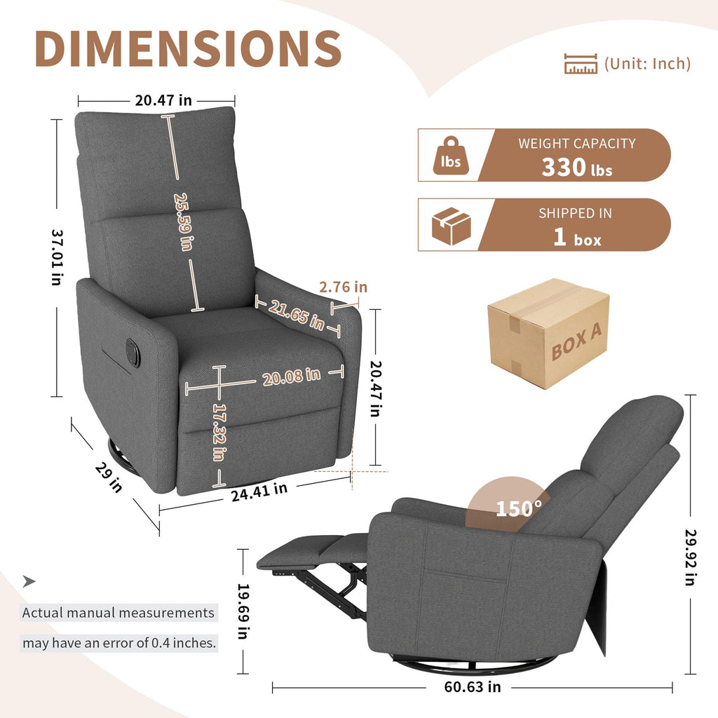 Gray Swivel Rocker Recliner Chair J245