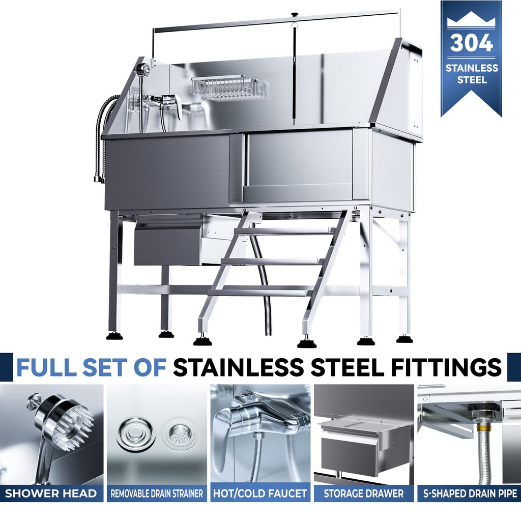46" Stainless Steel Dog Washing Station with Storage Drawer I150899