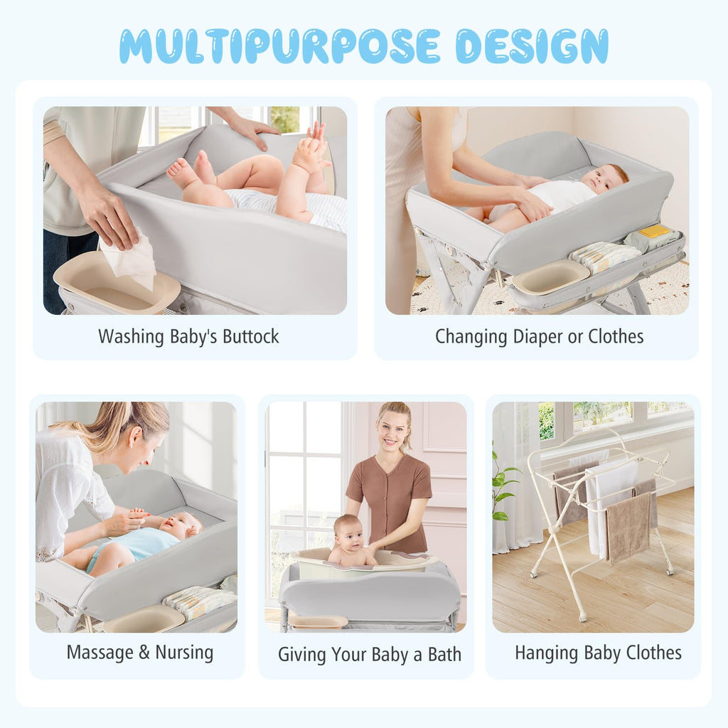 Portable Foldable Baby Changing Table with Wheels Y66875