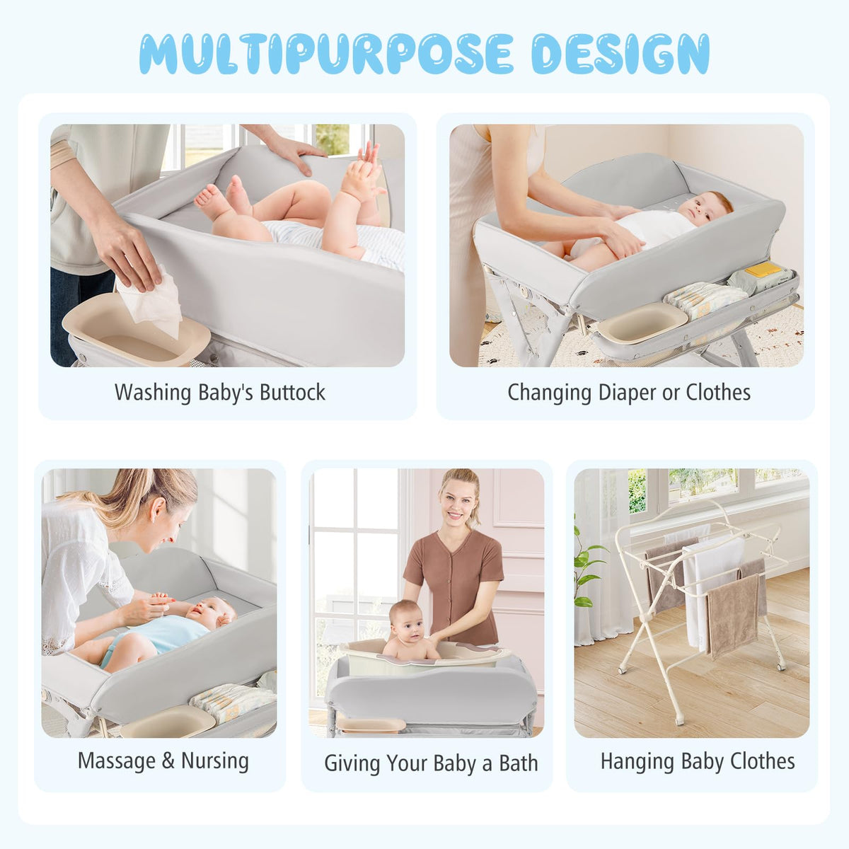 Portable Foldable Baby Changing Table with Wheels Y66875