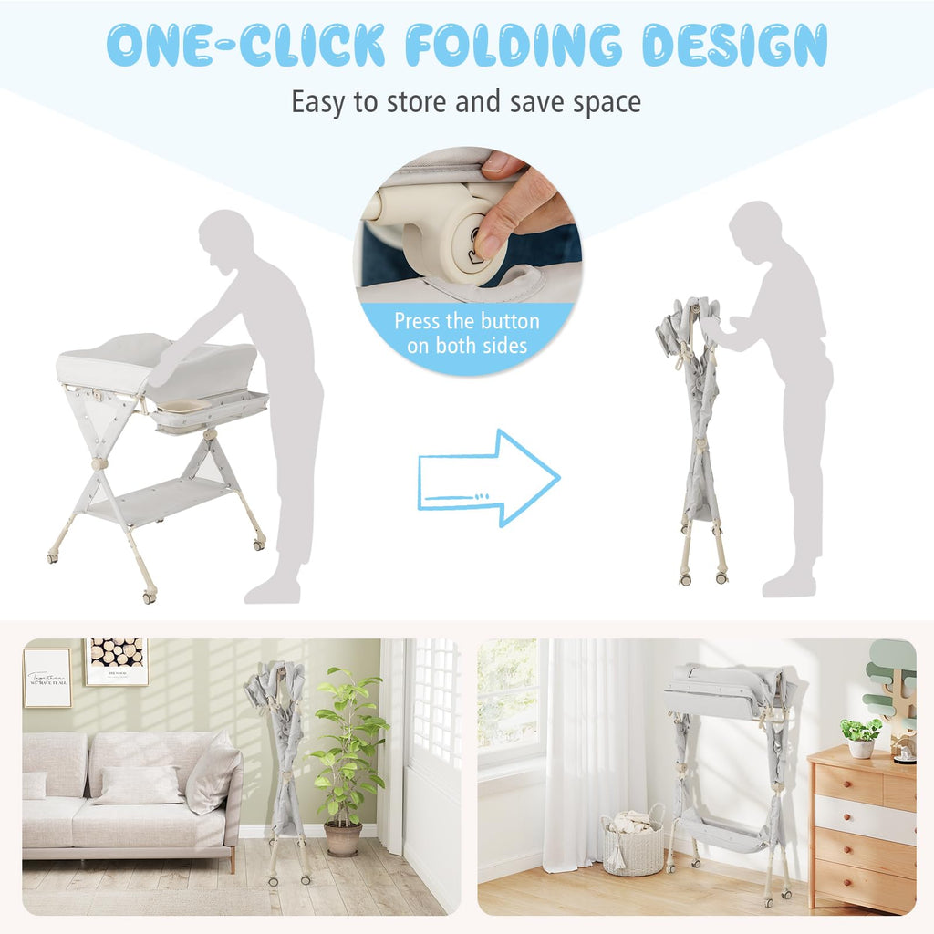 Portable Foldable Baby Changing Table with Wheels Y66875