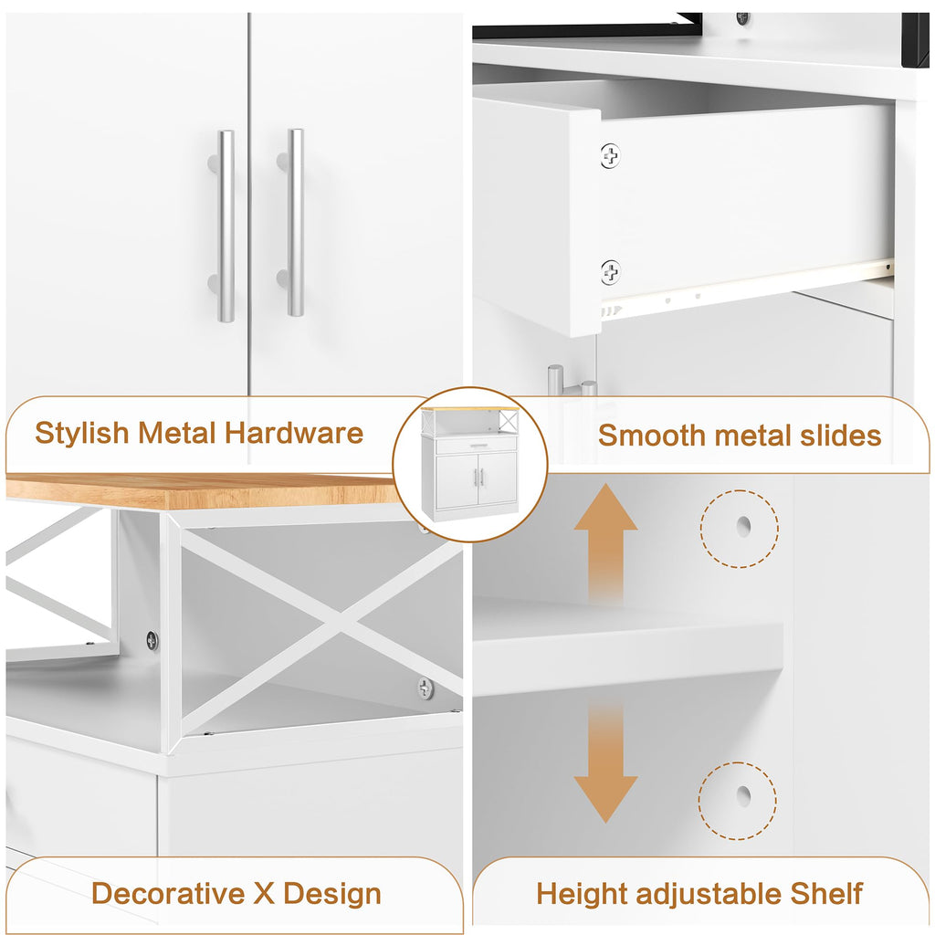 White Kitchen Buffet Cabinet with Adjustable Shelf H583