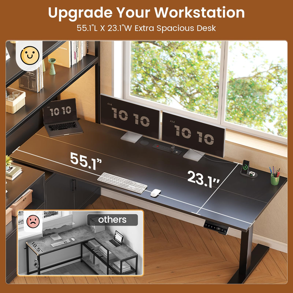 57" L Shaped Standing Desk with Storage Hutch X9221