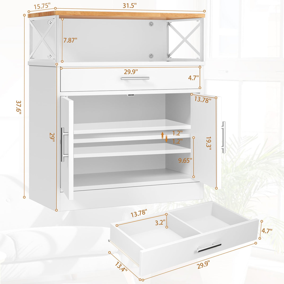 White Kitchen Buffet Cabinet with Adjustable Shelf H583