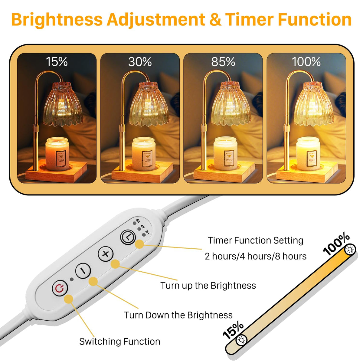 Dual Bulbs Dimmable Adjustable Height Candle Warmer H77861