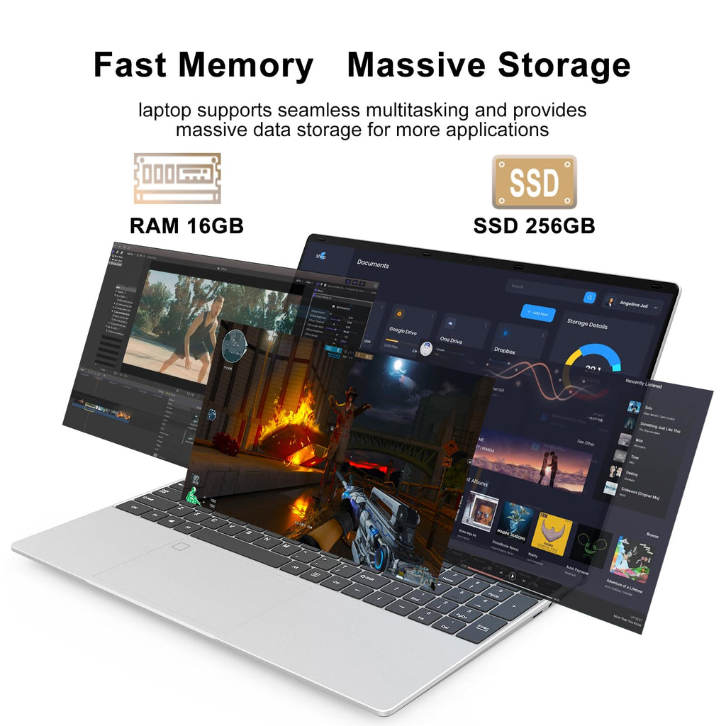15.6 Inch Laptop 8GB RAM 512GB SSD 1080P FHD IPS W372