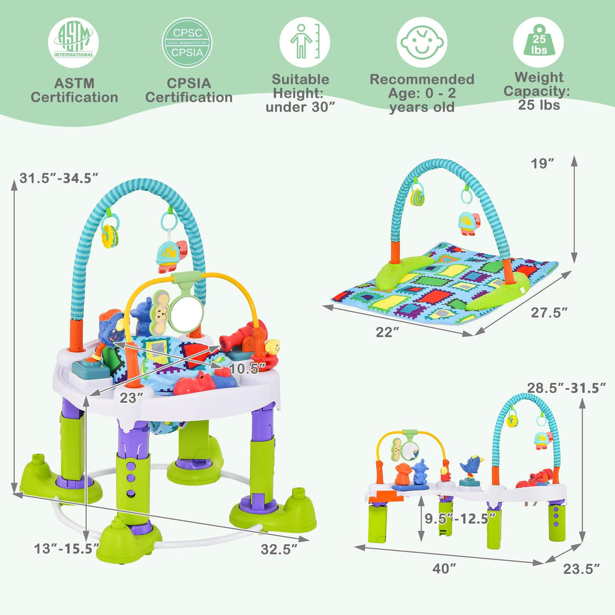 4 in 1 Baby Bouncer Activity Center with Playtime Mat and Activity Table G28591