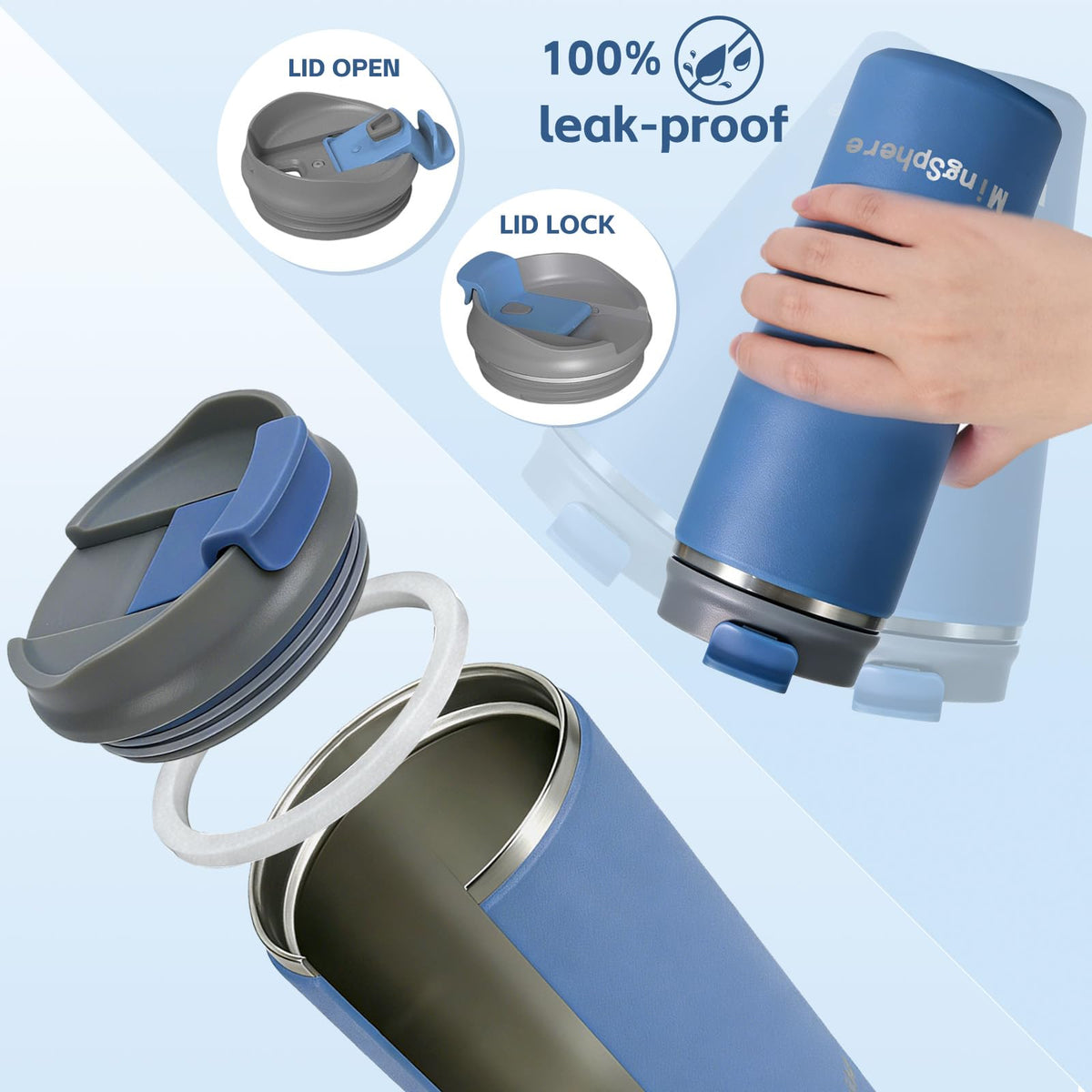 16oz Insulated Stainless Steel Coffee Cup with Flip Lid, Blue O5894