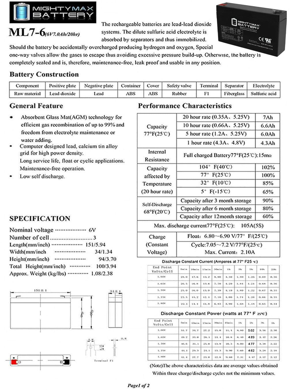 6V 7Ah SLA Battery J430