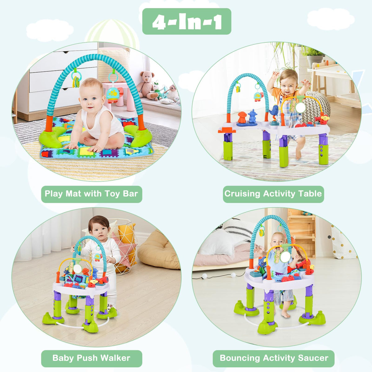 4 in 1 Baby Bouncer Activity Center with Playtime Mat and Activity Table G28591