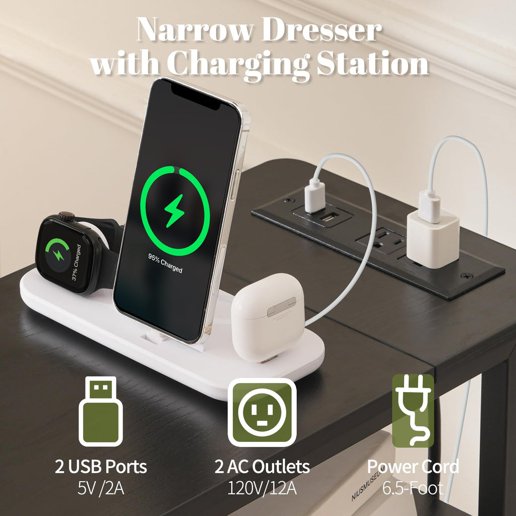Narrow Nightstand with Charging Station W4108
