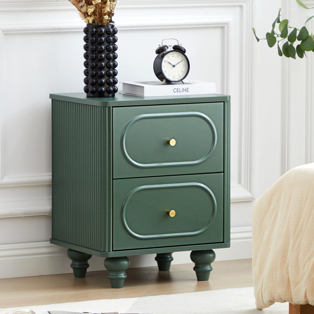 2 Drawer Fluted Nightstand Set of 2 Green K508153