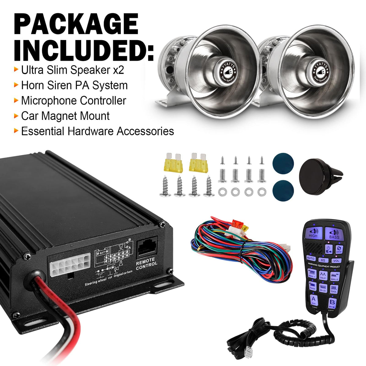 400W Multi-Tone Car Alarm Horn PA Speaker with Handheld Mic F7080