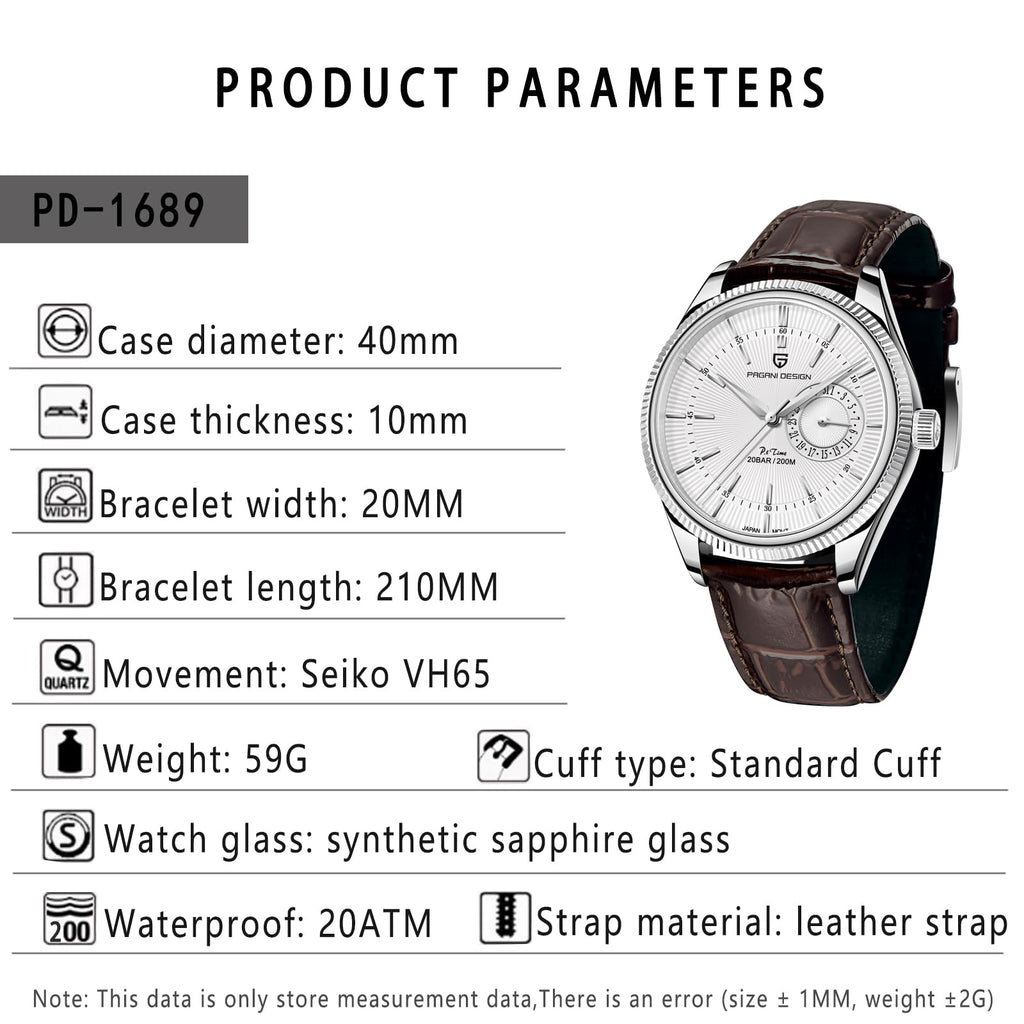 40mm Stainless Steel Quartz Wristwatch with Date Display B9162