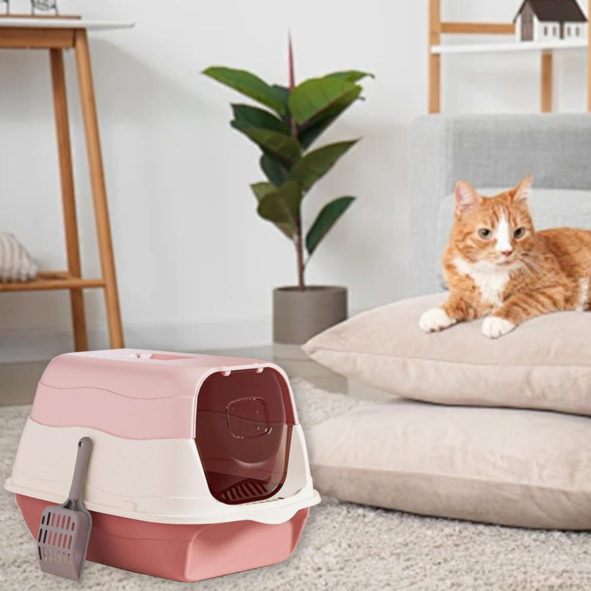 Cat Litter Box with Lid with Litter Scoop X51947