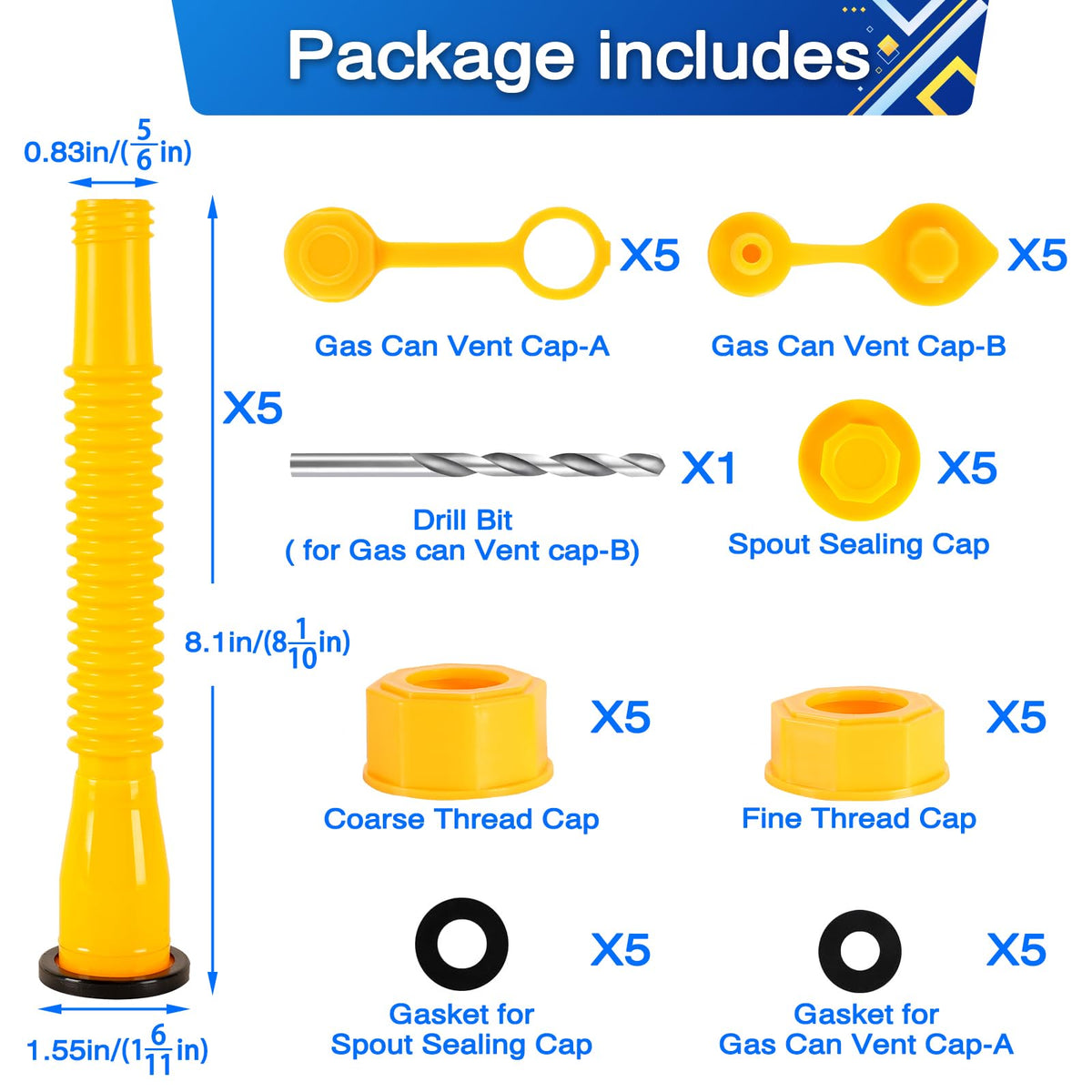 Gas Can Spout Replacement with Vent Caps J58872