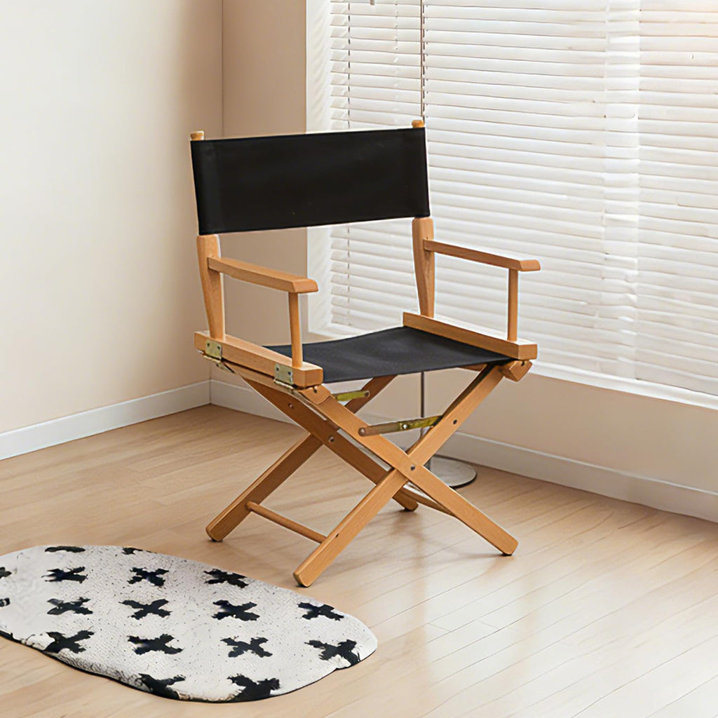 2 PCS Black Solid Wood Folding Director Chairs with Armrests E950