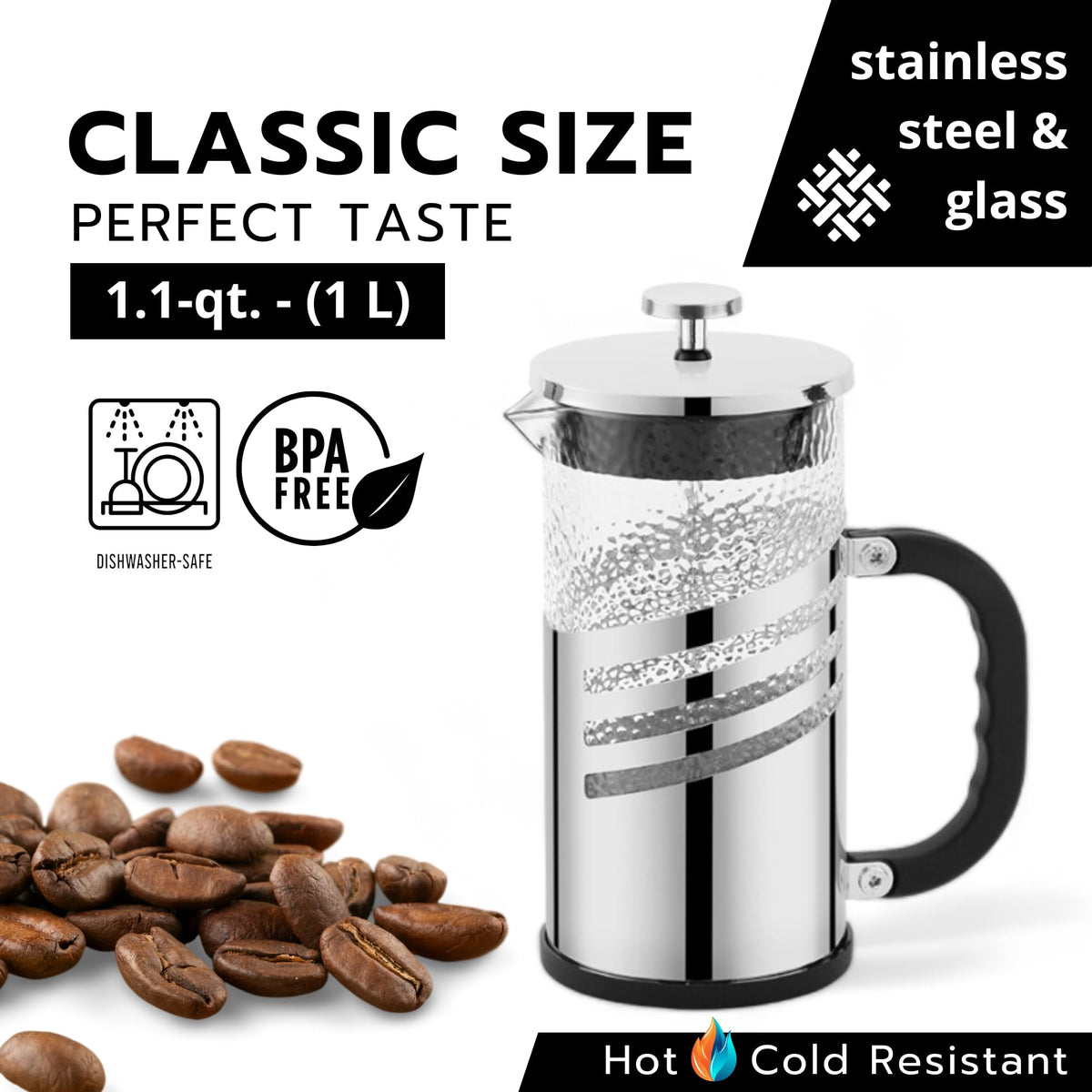 Glass French Press Coffee Maker 1.1-qt. W195