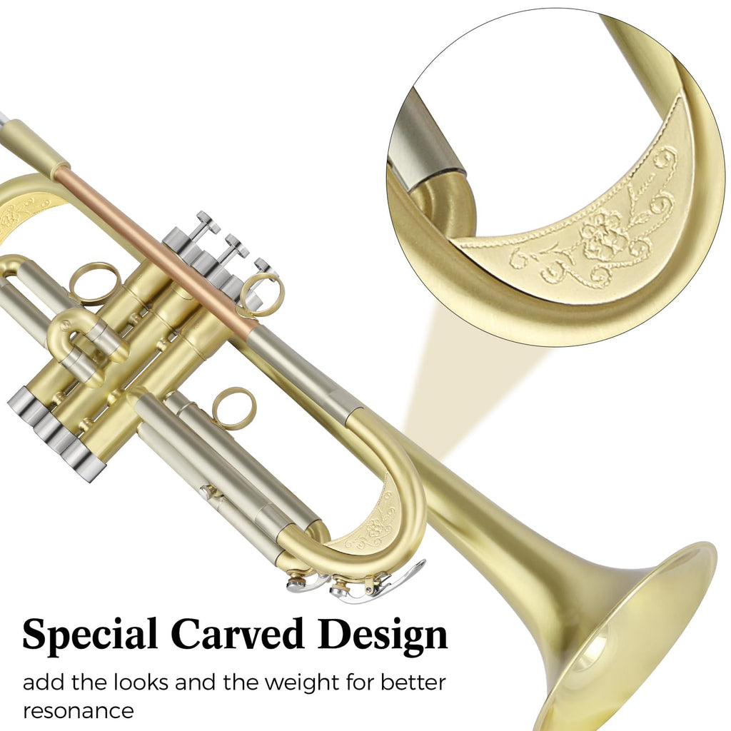 Brushed Finish Standard Brass Bb Trumpet Set with Hard Case I594