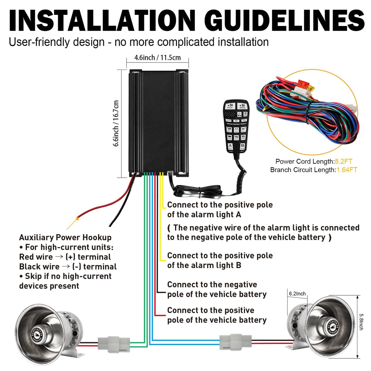 400W Multi-Tone Car Alarm Horn PA Speaker with Handheld Mic F7080