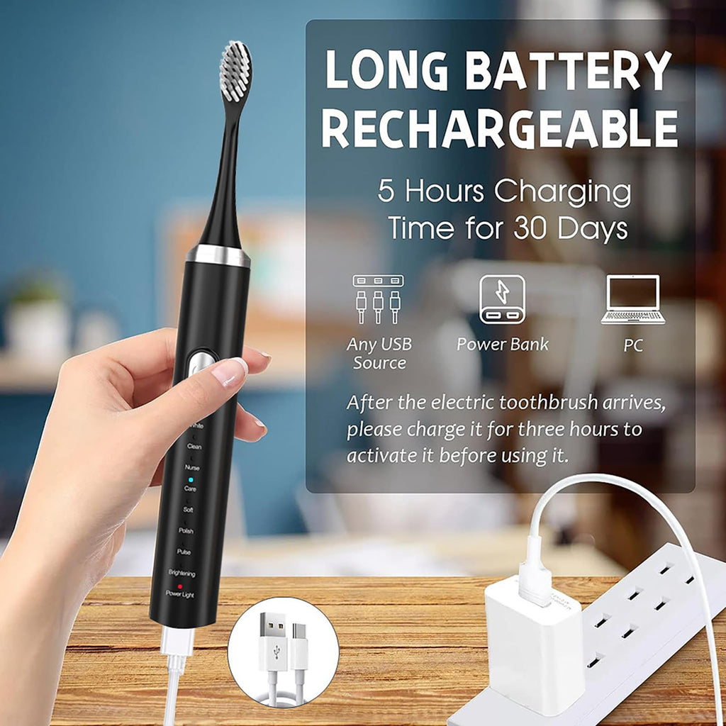 Rechargeable Electric Toothbrush with 4 Replacement Heads K500