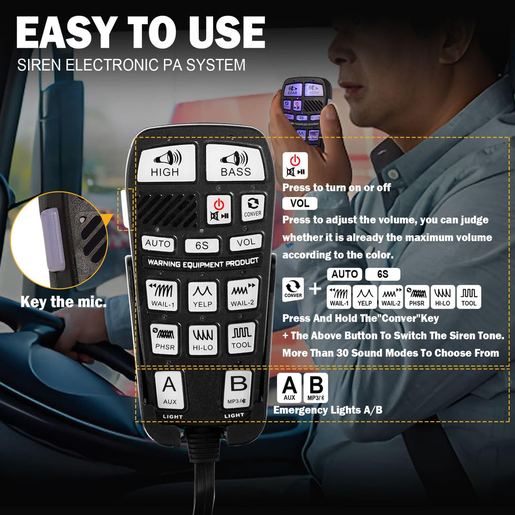 400W Multi-Tone Car Alarm Horn PA Speaker with Handheld Mic F7080