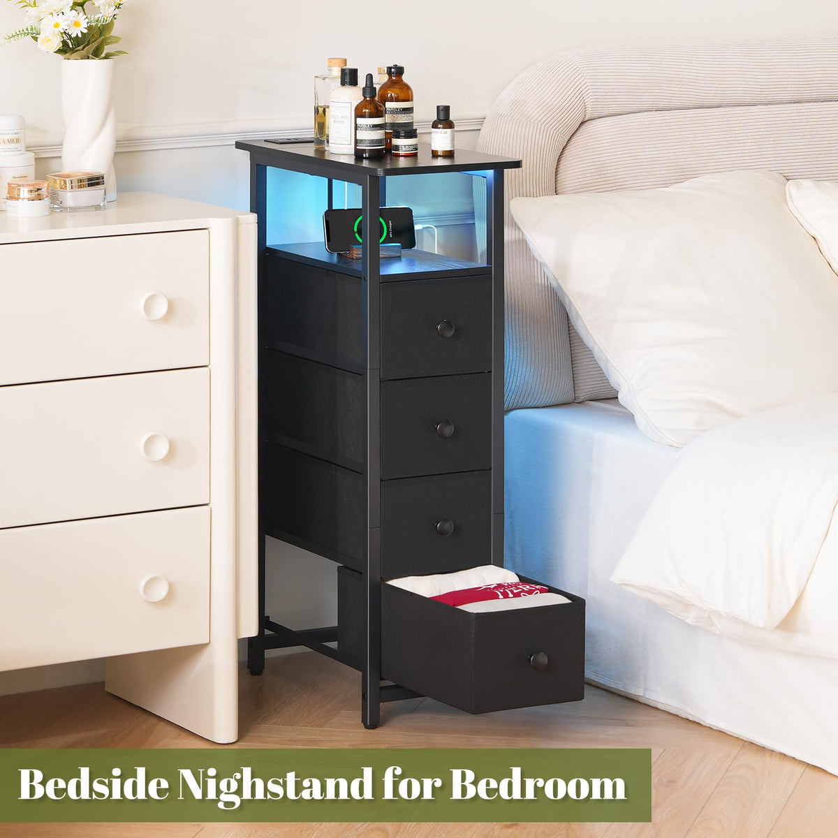 Narrow Nightstand with Charging Station W4108