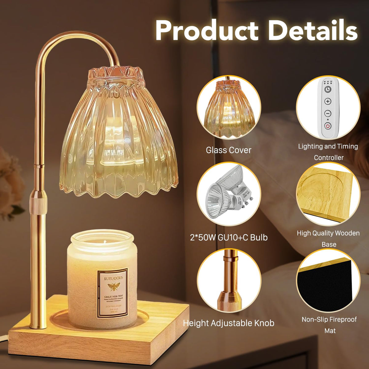 Dual Bulbs Dimmable Adjustable Height Candle Warmer H77861