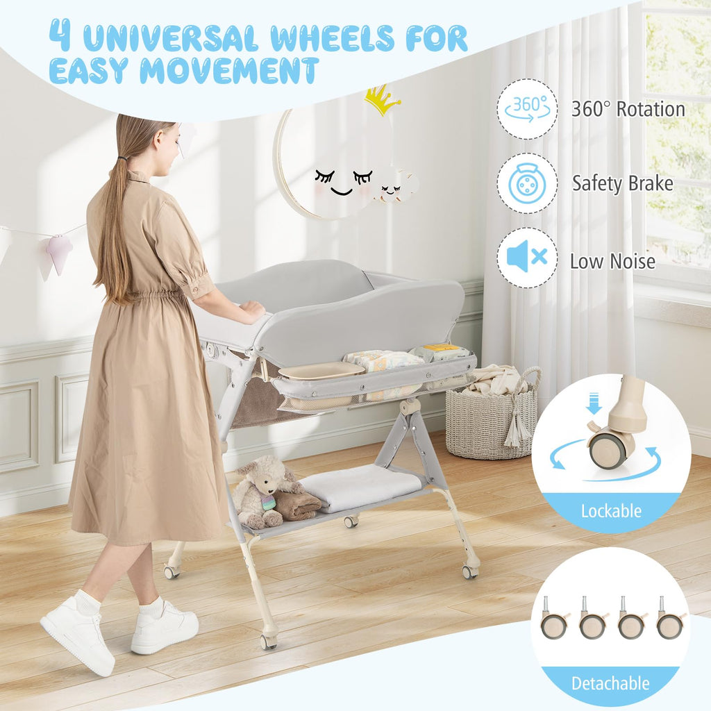 Portable Foldable Baby Changing Table with Wheels Y66875