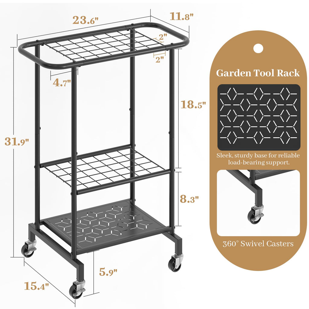 Heavy Duty Metal Garden Tool Organizer with Wheels I5766