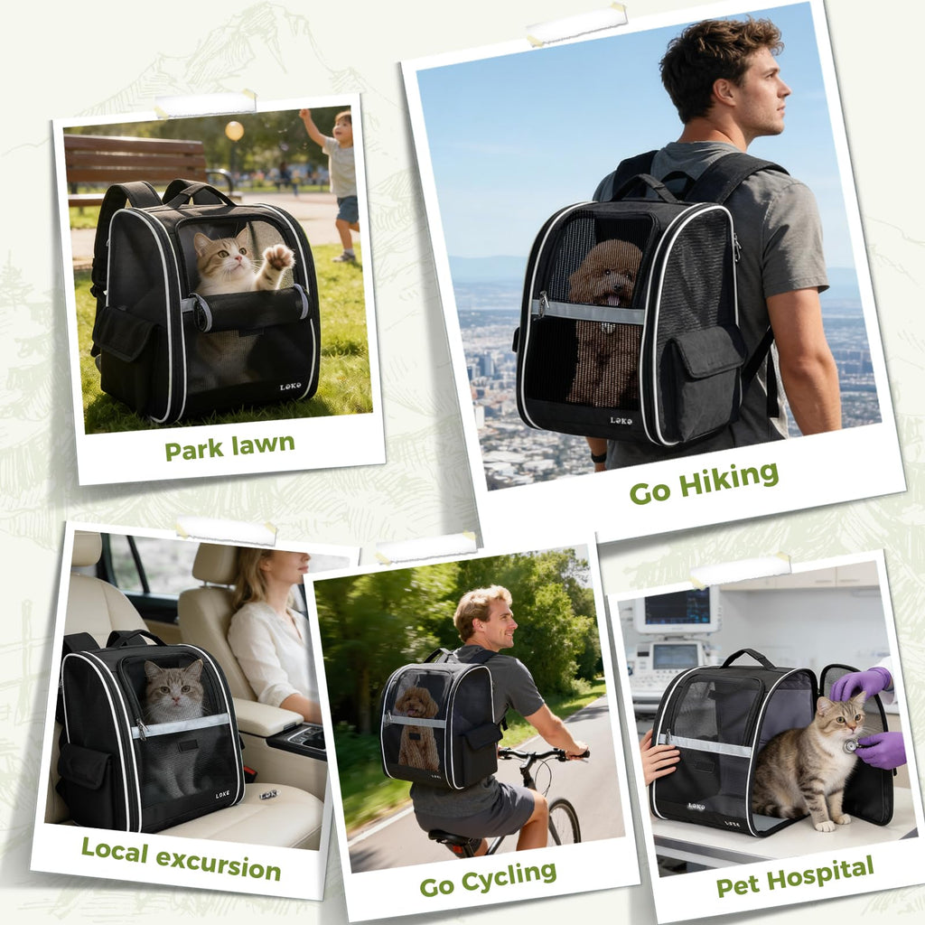 Dog Carrier Backpack for Small Medium Dogs Cats up to 18 lbs, Breathable Pet Backpack Carrier with 3 Entrances F4707