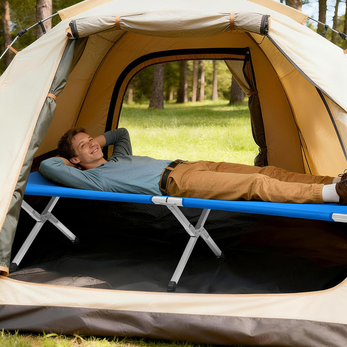 Folding Camping Cot with Carry Bag, Blue L663