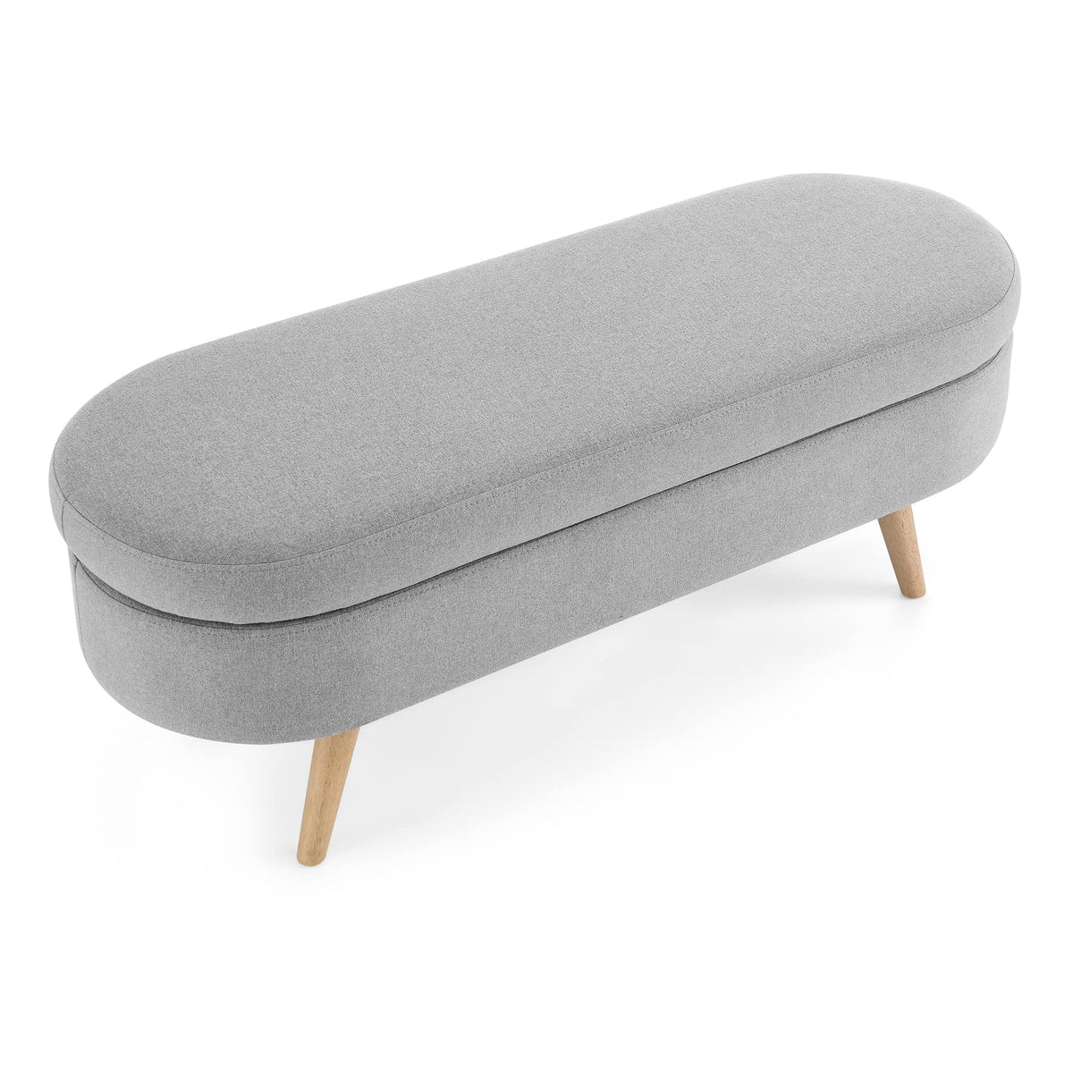 Oval Linen Upholstered Storage Bench with Rubber Wood Legs Y1612