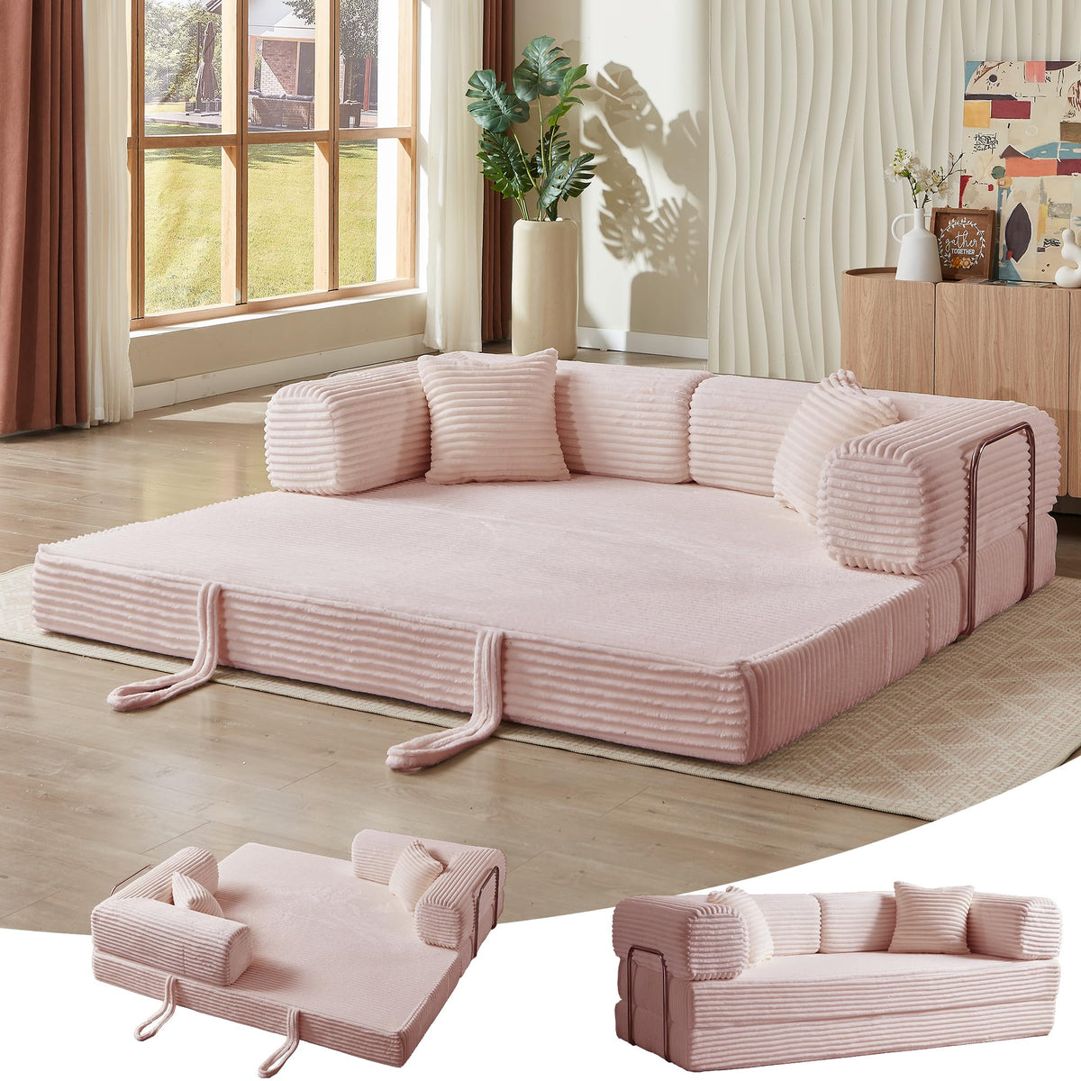 Pink 81 Inch Convertible Folding Sofa Bed B809