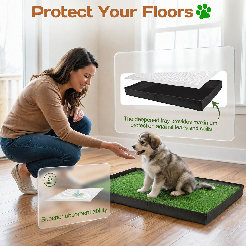 Dog Grass Pad with Tray 32"x22" with 8pc Pee Pads R94991