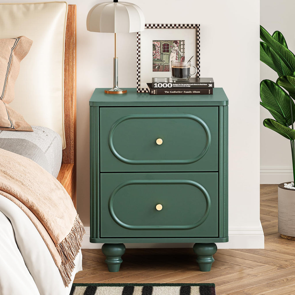 2 Drawer Fluted Nightstand Set of 2 Green K508153