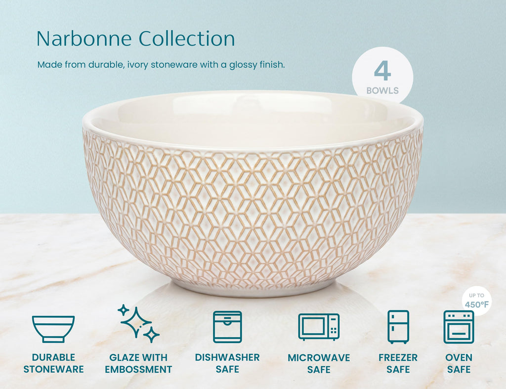 Ceramic Soup Bowls, 30 oz, Set of 4, Ivory H8594