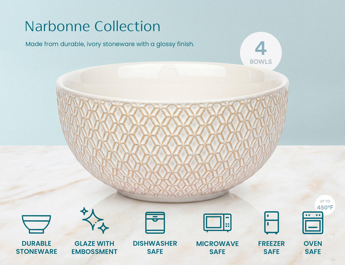 Ceramic Soup Bowls, 30 oz, Set of 4, Ivory H8594