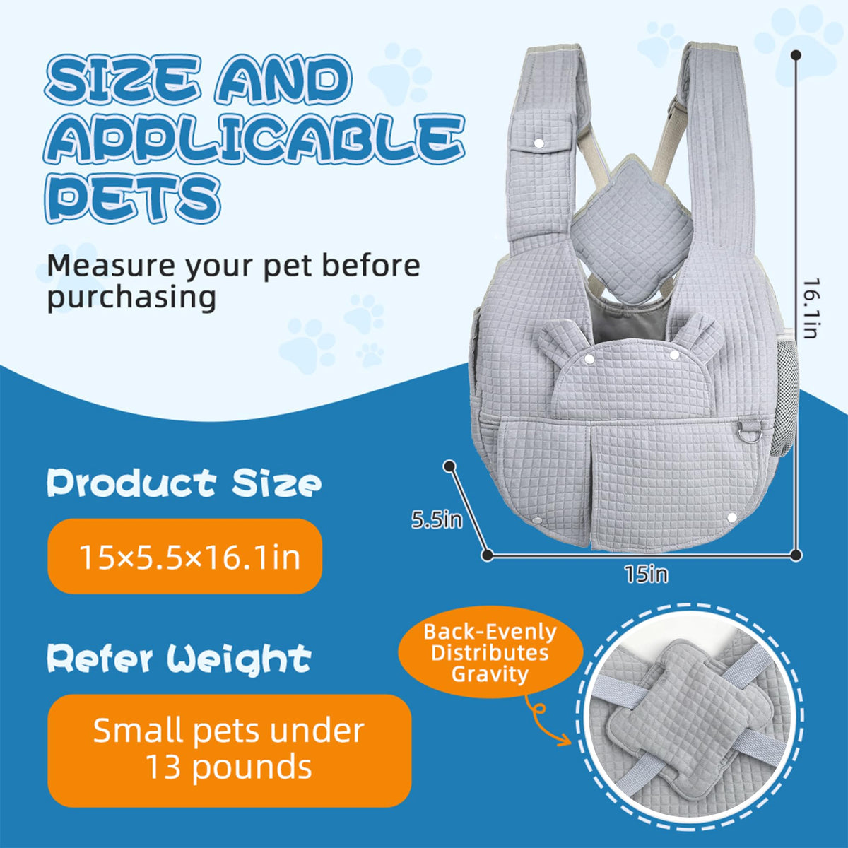 Portable Pet Front Backpack for Small Dogs and Cats I10230