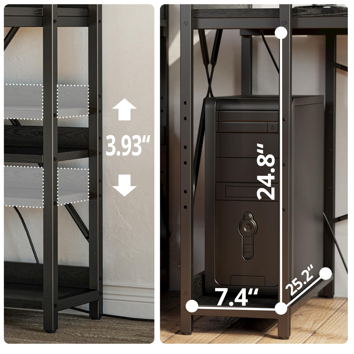 Black Computer Desk with Power Outlet and Storage Shelves D983