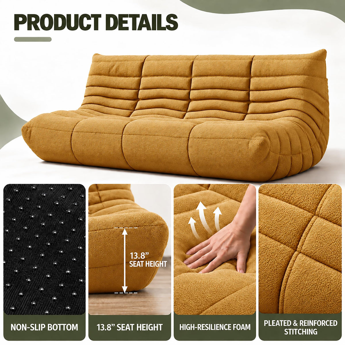 Yellow 3 Seater Bean Bag Sofa E135