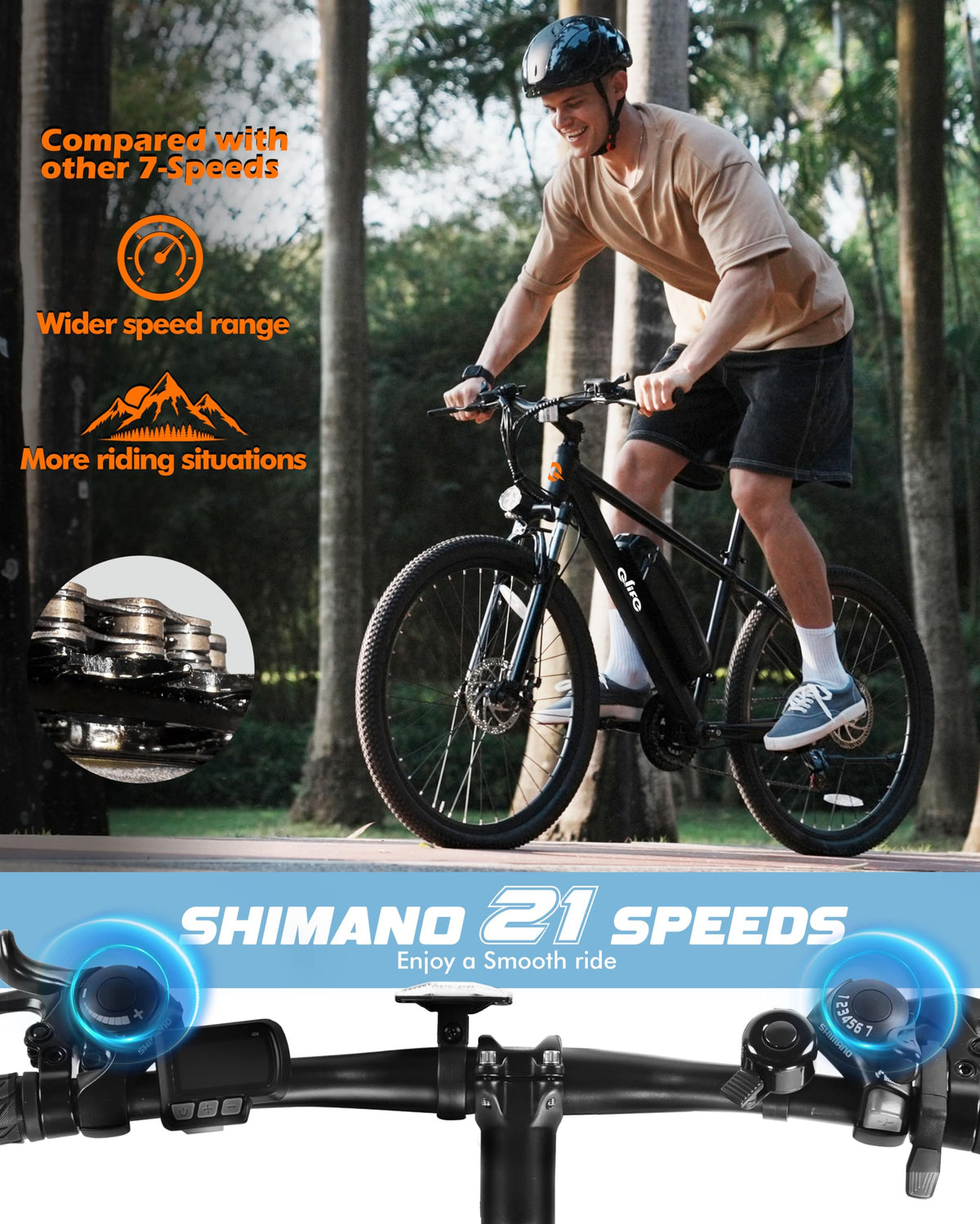 Electric Bike 21-Speed 1000W 48V 375Wh 26X2.1 Tire E-MTB L662