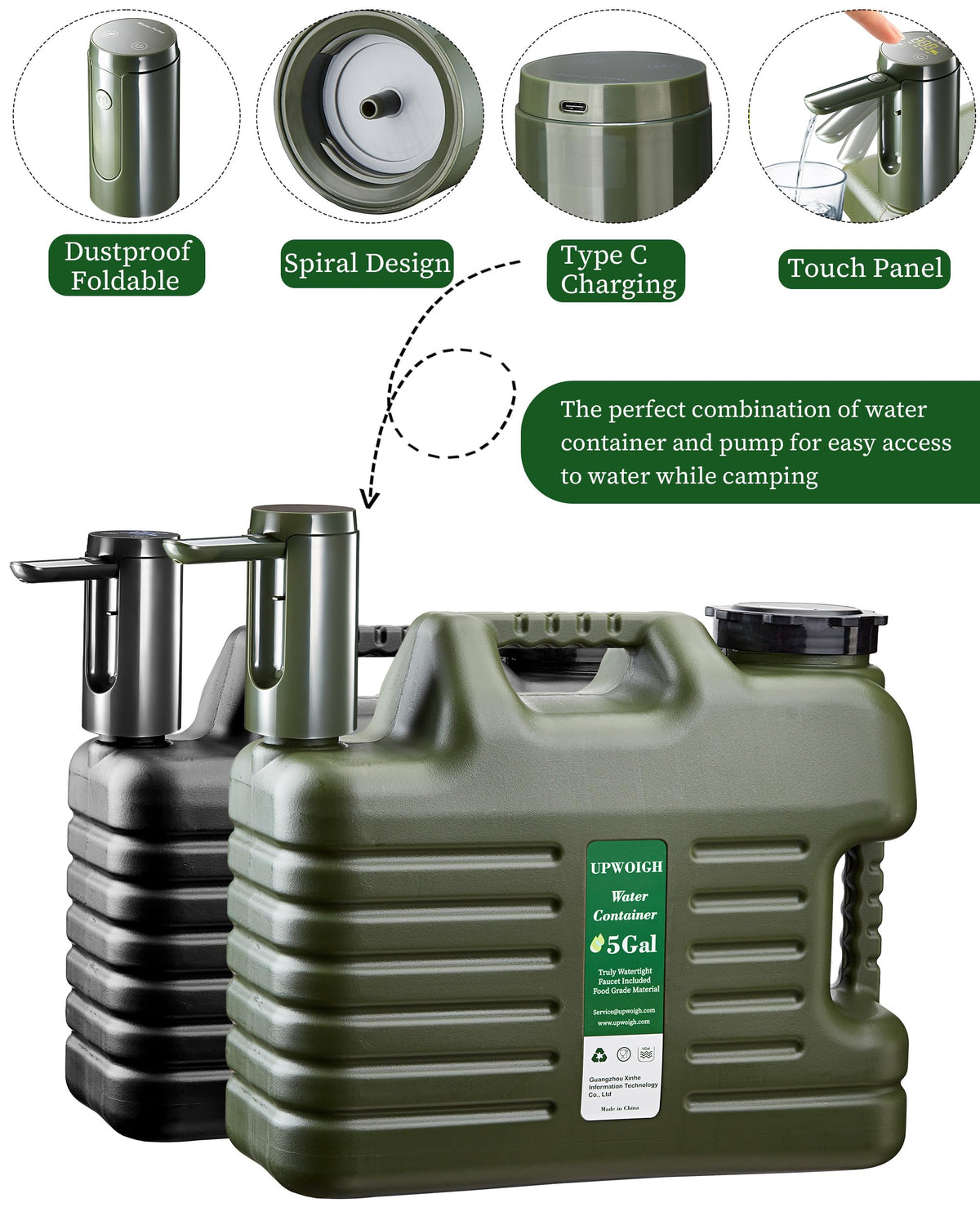 5 Gallon Water Jug with Rechargeable Touch Pump J220