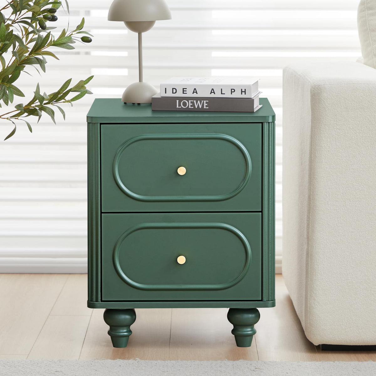 2 Drawer Fluted Nightstand Set of 2 Green K508153