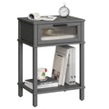 Grey Wooden Nightstand with Drawer and Storage Shelf R623982